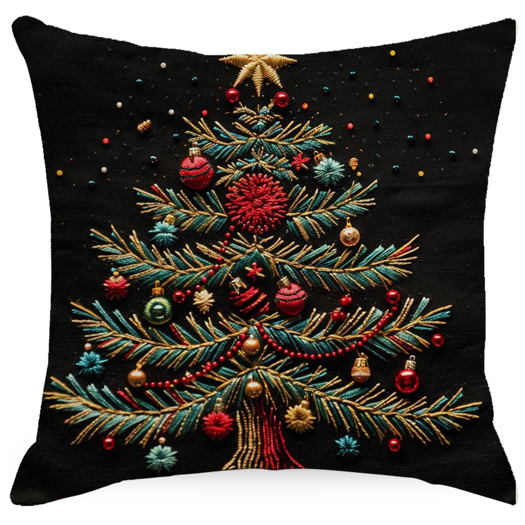 New Christmas Pillowcase Linen Imitation Embroidery Print Classic Christmas Tree Decorative Cushions Cover for Sofa Home Decor