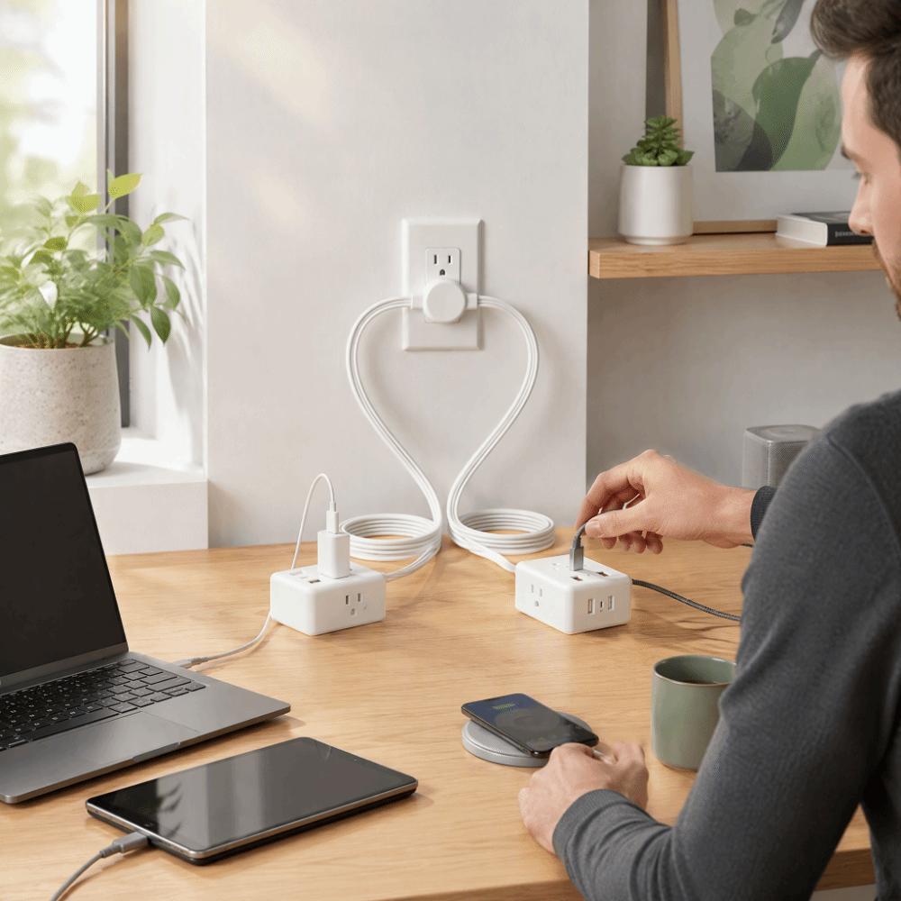 1 USB-C Port Multi Outlet Socket Solid Copper Wire Dual Extension Cord Power Strip  Home Use