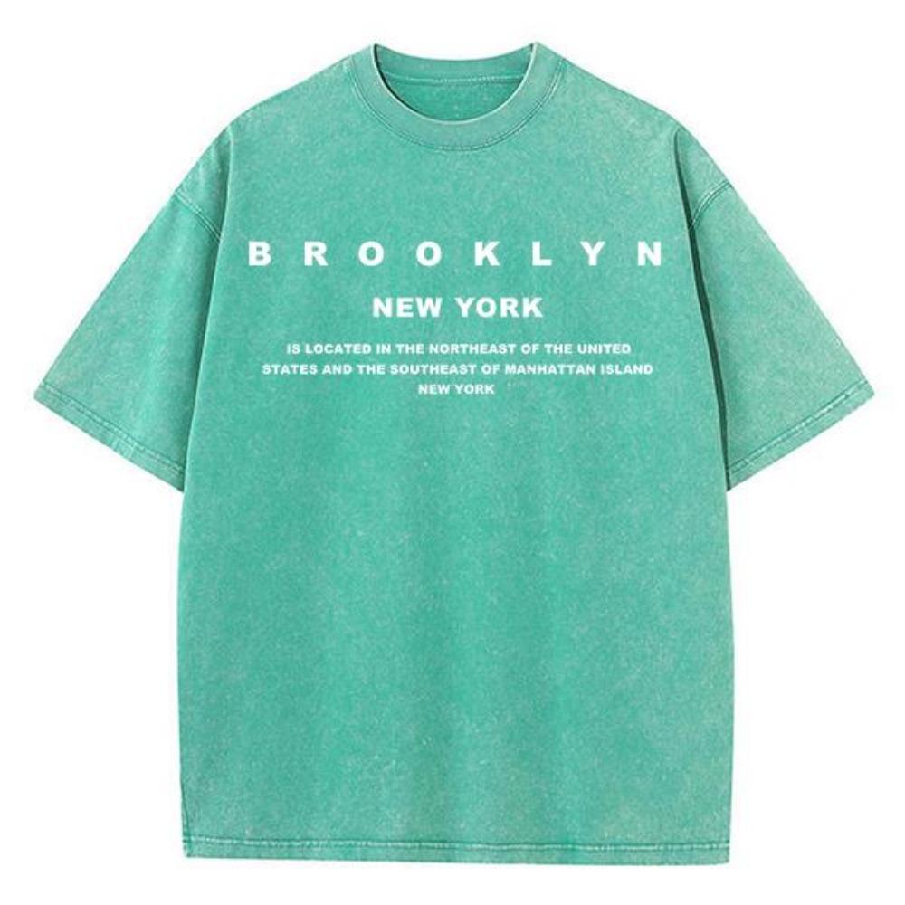 Brooklyn New York Slogan Printedsummer Vintage Washed Originality Cotton T-Shirt Normcore Round Neck Short Sleeved
