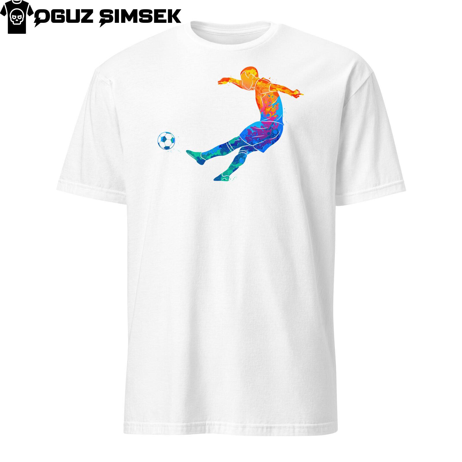 Abstract Colorful Silhouette Soccer Player Quick Shooting a Ball Design T-Shirt Mens Womens Tees Top M