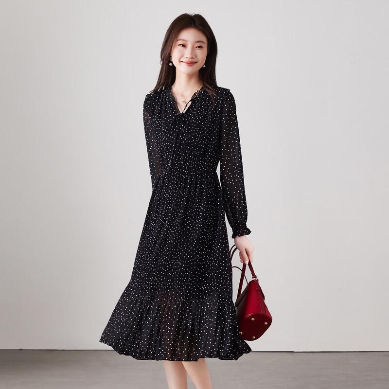 SOFSIL Retro Polka Dot V-Neck Long Sleeve Dress