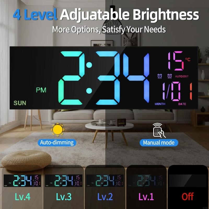 62KD Remote Controlled 16" LED Clock with Atmospheres Light for Bedroom Gaming