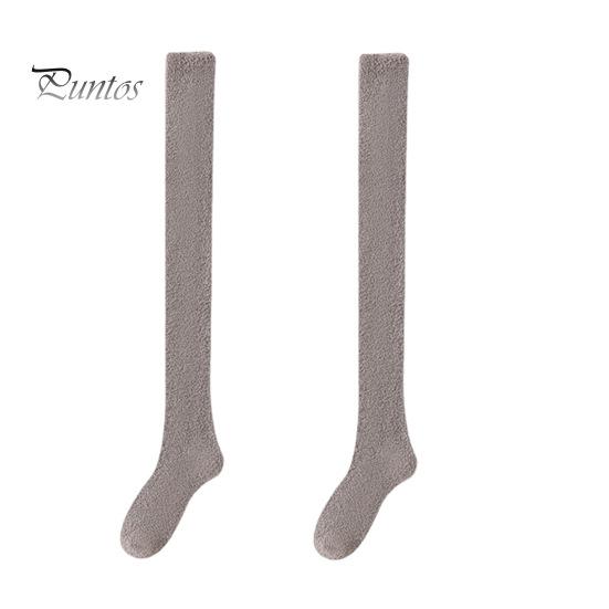 

1 пара женских зимних носков Tihick Plush выше колена, нескользящие коралловые флиса однотонные теплые утолщенные чулки, теплые носки для разных случаев серый