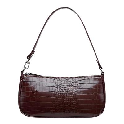 Donalee Women's Small, Slim HandbagPochetteShoulder Bag, Lightweight Crocodile Embossed PU Leather (Chocolate Brown)