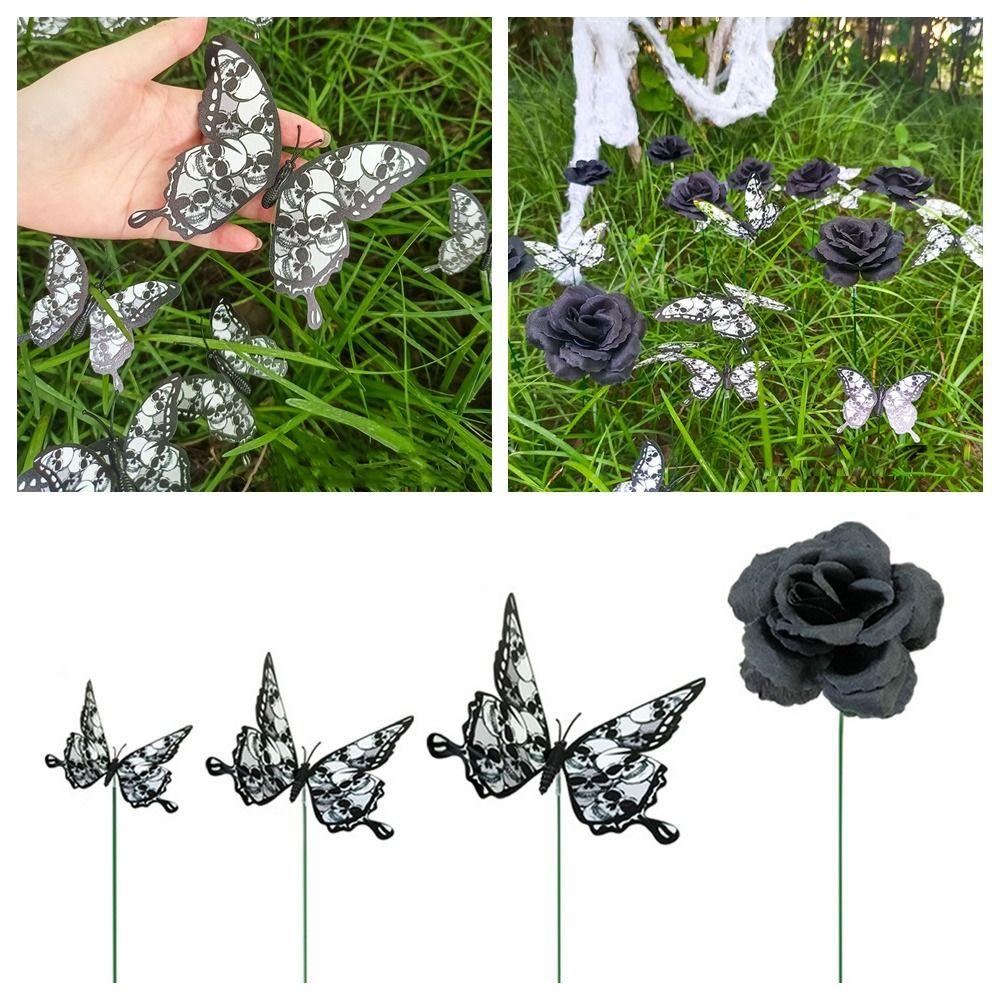 

12 шт. создание сцены 3D палочки-бабочки черный вставной стержень Хэллоуин фестиваль