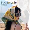 Small square scarf female French ethnic style retro versatile summer sunscreen silk scarf ins seaside beach sunshade shawl headscarf