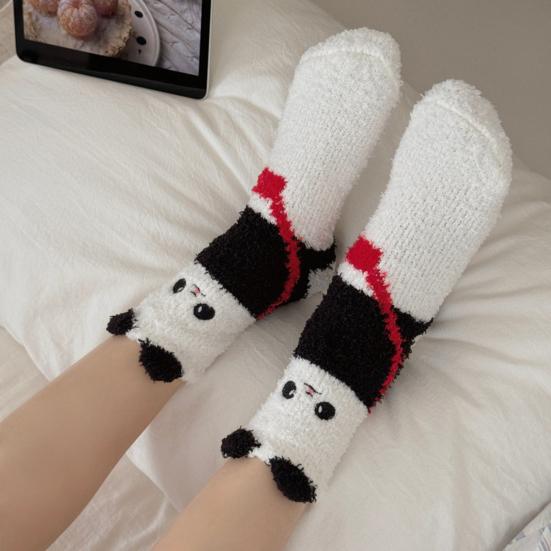 1/5 Pairs Sleeping Socks Cartoon Panda Design Thickened Coral Velvet Warm Winter Socks Mid-Tube Floor Socks