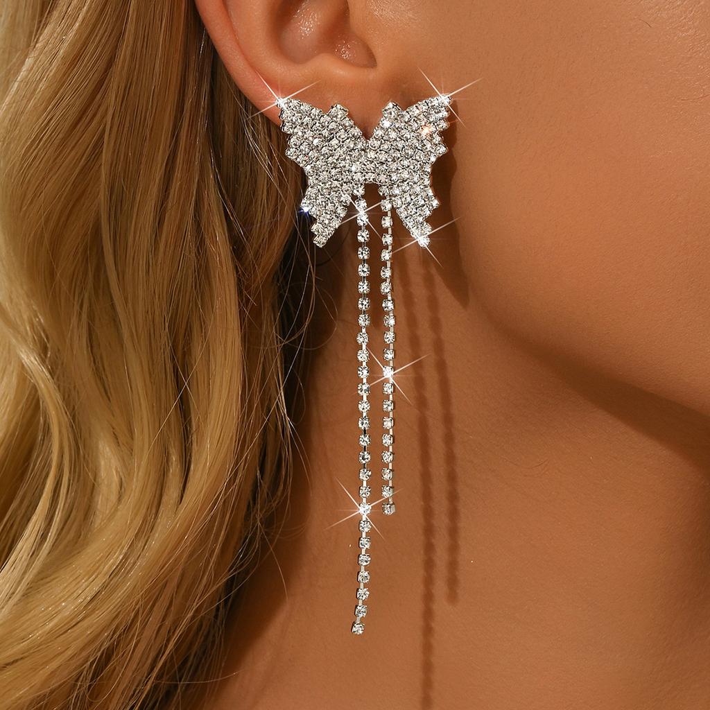Rhombus Necklace Set Bridal Accessories Fashion Long Tassel Butterfly Earrings Jewelry Set