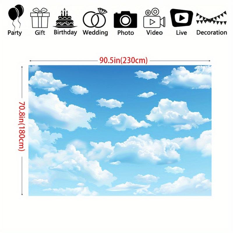 1pc, 2D Flat, Blue Sky and White Cloud Polyester Backdrop, Multi-functional Party Decoration Banner, Photography Studio Backdrop