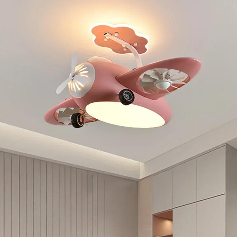 New Aircraft Fan Light Variable Frequency Nordic Bedroom Children's Room Electric Ceiling Fan LED Ceiling Light Fan with Light