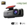 HD Dobbeltlinse Dashcam, 4K Ultra vidvinkel Natkamera, WiFi Dobbeltoptagelse For og Bag, og GPS-optager til Køretøjet