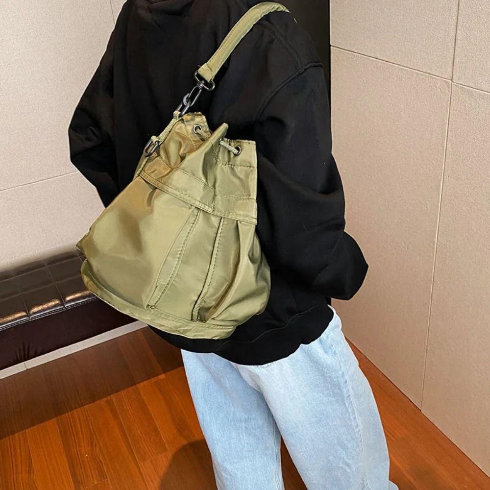 Casual Women Drawstring Bag Portable Solid Color Shoulder Bag Phone Crossbody Purse  Daily Use
