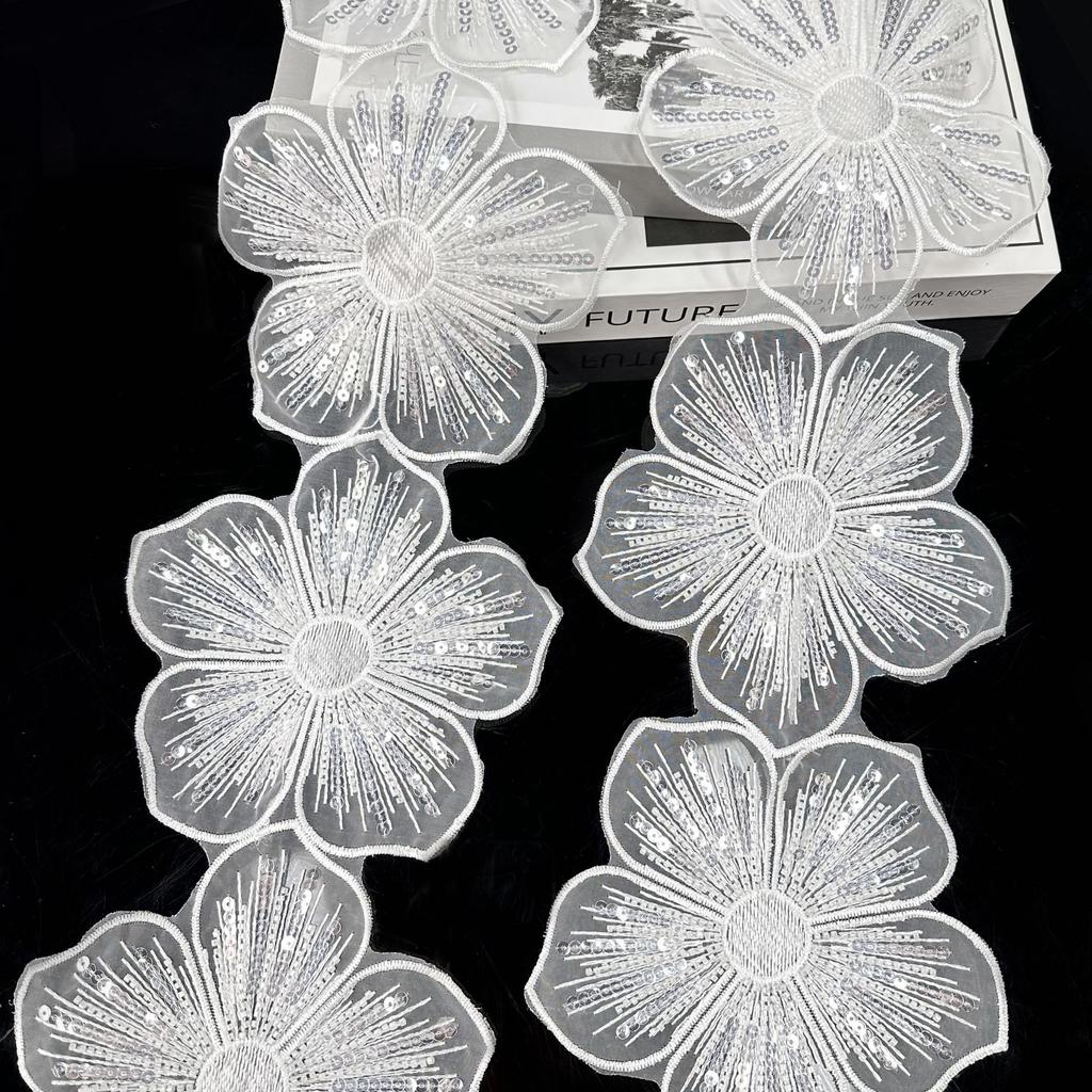 Shiny Bead Tube Big Flower Organza Embroidery Cloth Sticker Diy Handmade Clothing Wedding Dress Hair Accessories Lace Lace Accessories