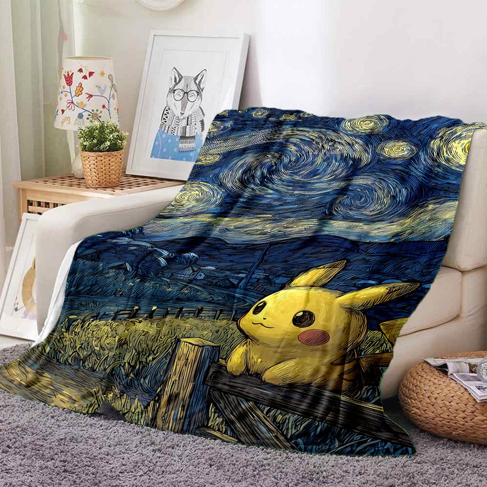 1Pc Pikachu Starry Sky Flannel Blanket, Soft And Comfortable, Casual Warm, Camping Travel, Christmas, Halloween Xmas Gift N1124