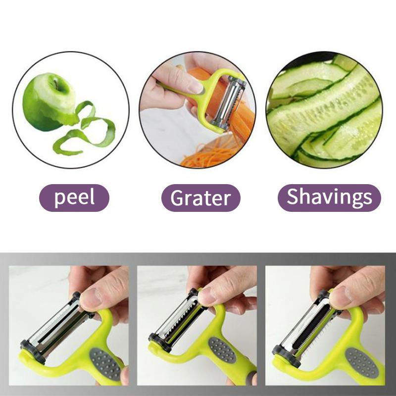 Pelador de Verduras 3 en 1 Creativo de Acero Inoxidable Rallador Giratorio de 360 Grados Rallador Multifunción Para Verduras Zanahoria Pepino