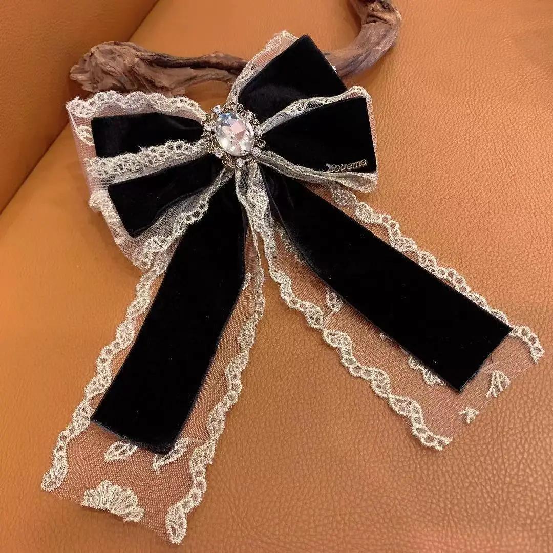 

Sweet Girls Large Bow Hairpin Fairy Velvet Fabric Lace Hairgrips Crystal Rhinestone Jewelry Hair Pin Bow Clips Hair Accessories
