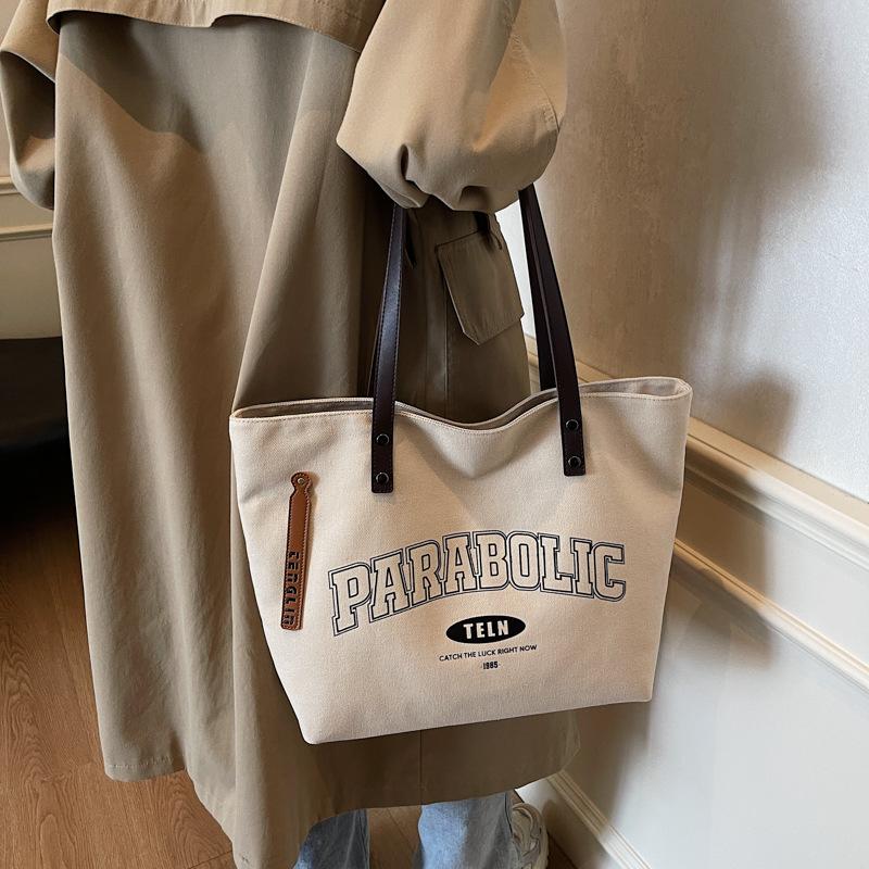 Casual letter printed canvas large bag women's 2025 autumn and winter fashion shoulder bag tote bag