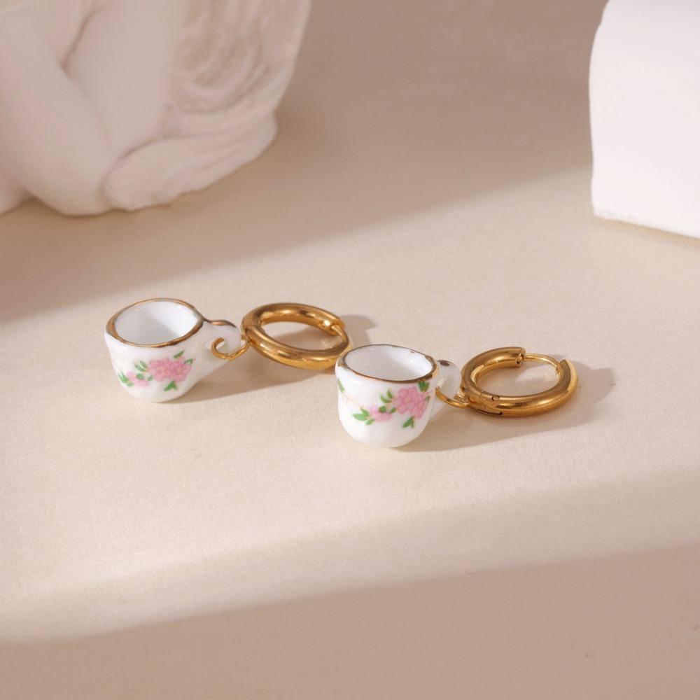 Chinese Style Blue and White Porcelain Earrings Dripping Oil Gold Enamel Hoop Earrings  Girls