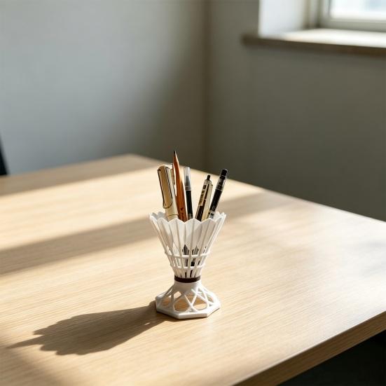 Badminton Pen Holder, Creative Sports Theme Desk Organizer for Fans, 3D Printed Desktop Ornament, Practical Office Stationery Storage