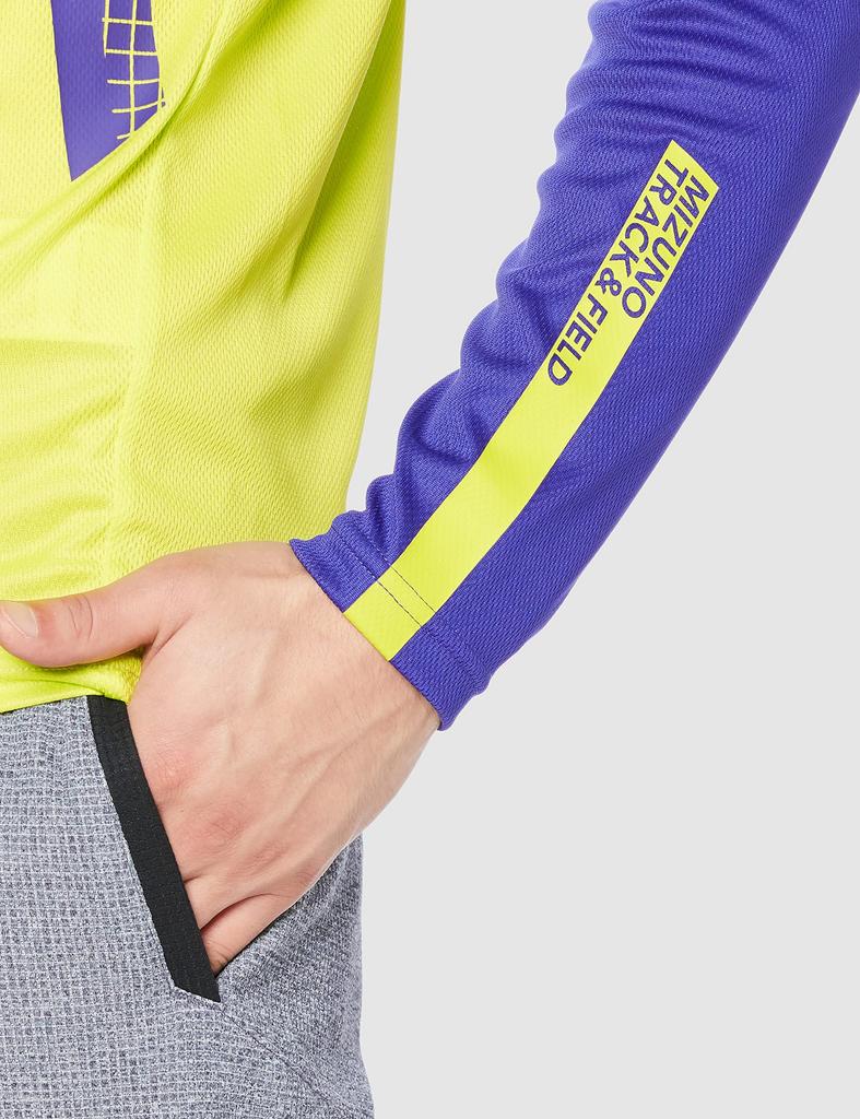 Mizuno Practice Long Track and Field Running Lime Green x Deep Size XS N-XT Shirt, Sleeve, Moisture-Wicking, Quick-Drying, Wear, U2MA1520, Navy,