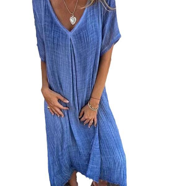2024 European & American Semi-formal V-neck Cotton Linen Dress