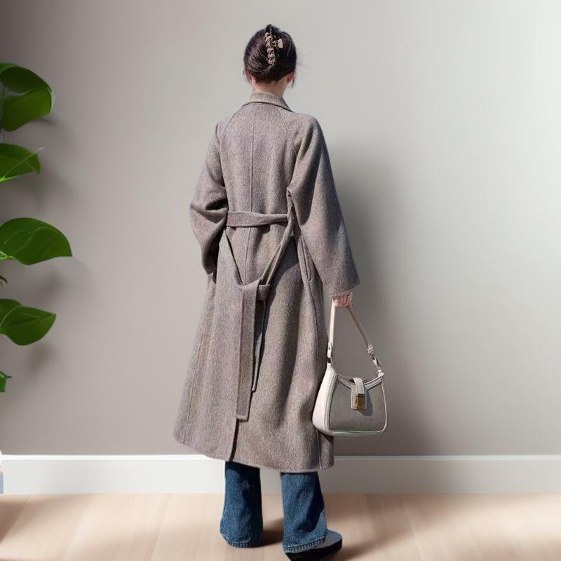 Dámský kašmírový vlněný kabát oboustranný ve stylu korejského stojáčku, jednořadé zapínání, luxusní pro podzim/zimu 2025