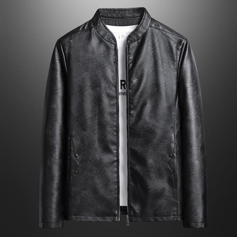

Мужская мотоциклетная куртка из искусственной кожи, весеннее тонкое пальто, однотонная приталенная куртка с воротником-стойкой L