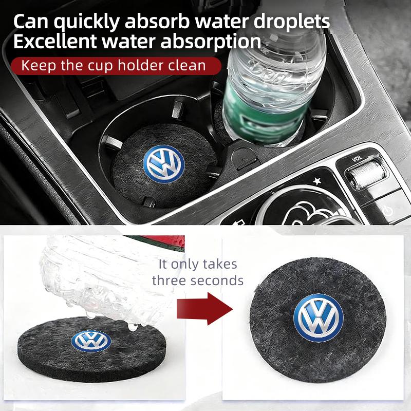 DOG1 2PCS Car Felt Material Coasters Water Cup Holder Mat Trimmmable For VW Scirocco Jetta Beetle B5 Passat Polo Tiguan Sharan Touran