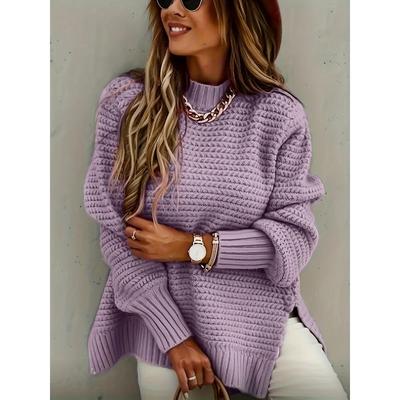 Pullover mit Stehkragen und niedrigem Saum, eleganter Langarmpullover für Herbst und Winter, Damenbekleidung