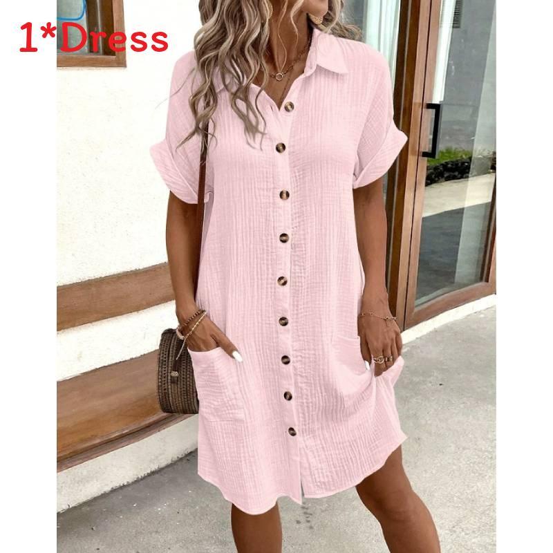 Polyester A Line Dress With Button Details For Casual Summer Wear