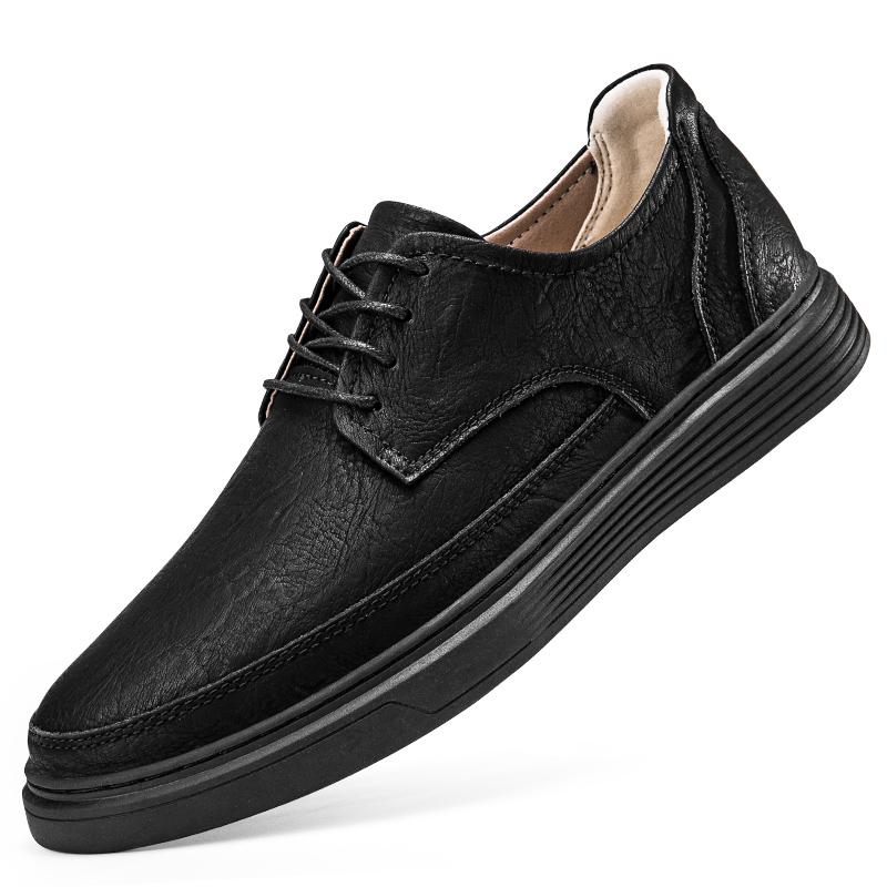 Fashion 2025 Big Size Leather Lace-up Casual Shoes for Men Air Cushion Platform Shoes with Perforated Design Comfortable Walking Shoes