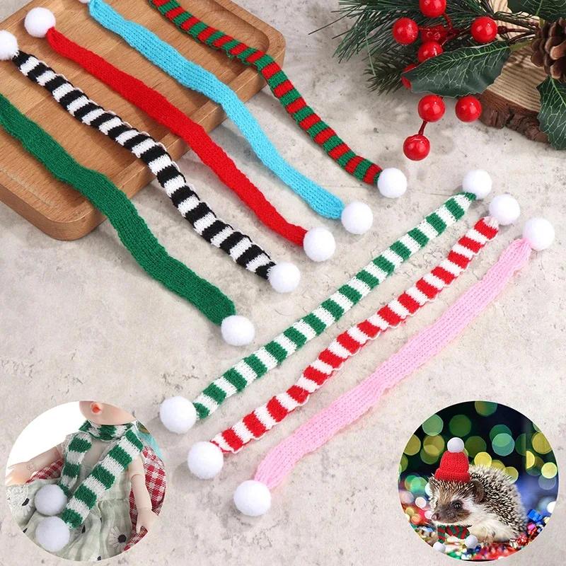 2025 Christmas Mini Knitted Doll Scarf  Hat Polyester Hair Ball Decorative Toy Accessories Strap Pet Scarf