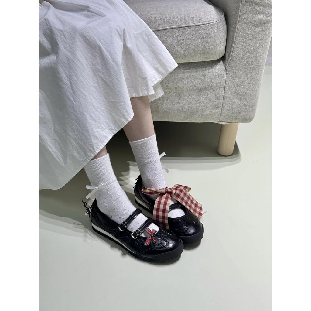 Sheepskin~ Su Shi round head ballet style one-word buckle Mary Jane shoes women's 2025 new inner height increase shallow mouth single shoes
