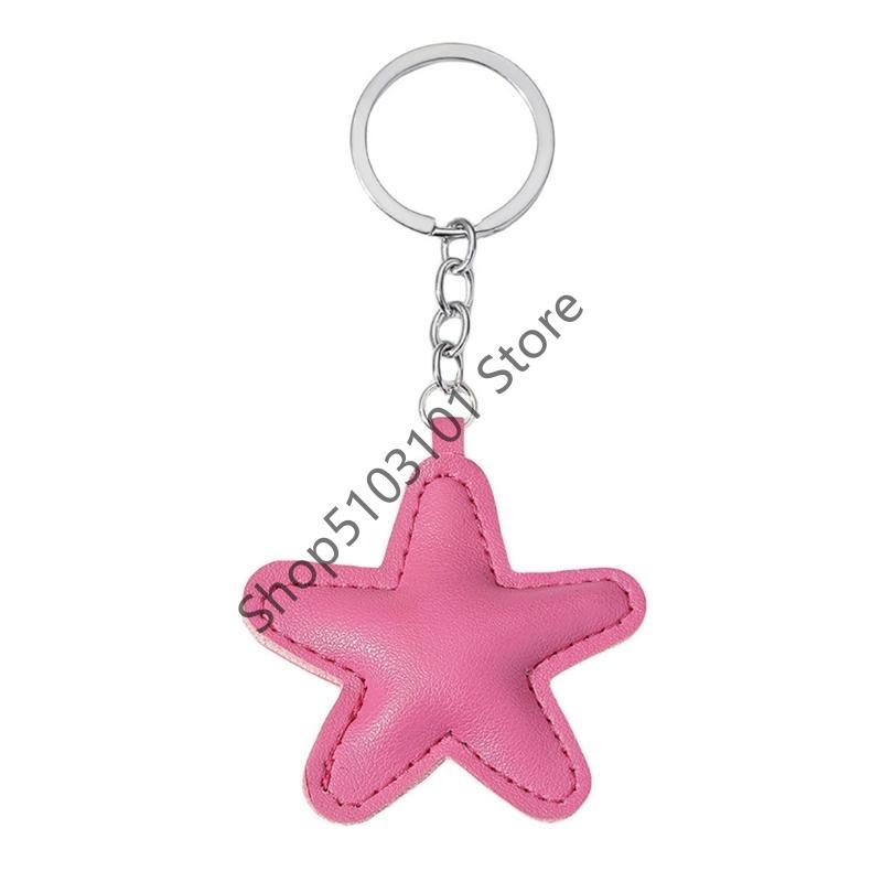 Colorful Five-Pointed Star Keyring Star Shaped Keychain Handmade PU leather Pentagrams Pendant Key Chain Bag Jewelry