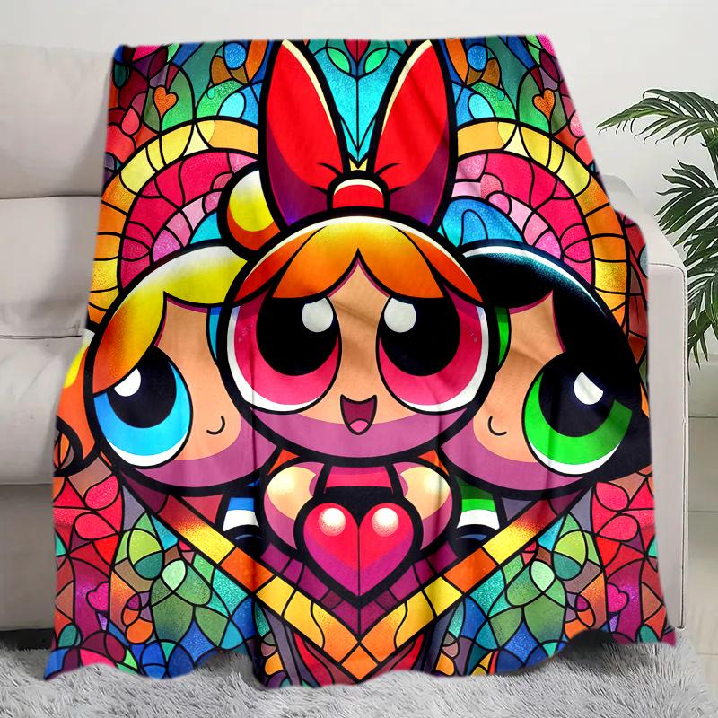 1PC The Powerpuff Girls printed blanket, all season lightweight home office outdoor nap multifunctional blanket A7