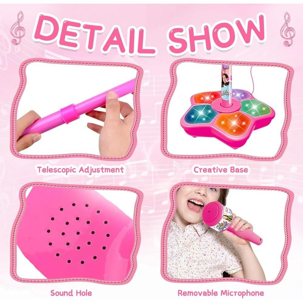 Kids Microphone Toy With Flashing Stage Lights, Children'S Karaoke Electronic, Birthday Gifts For Girls Boys, Happy Childhood