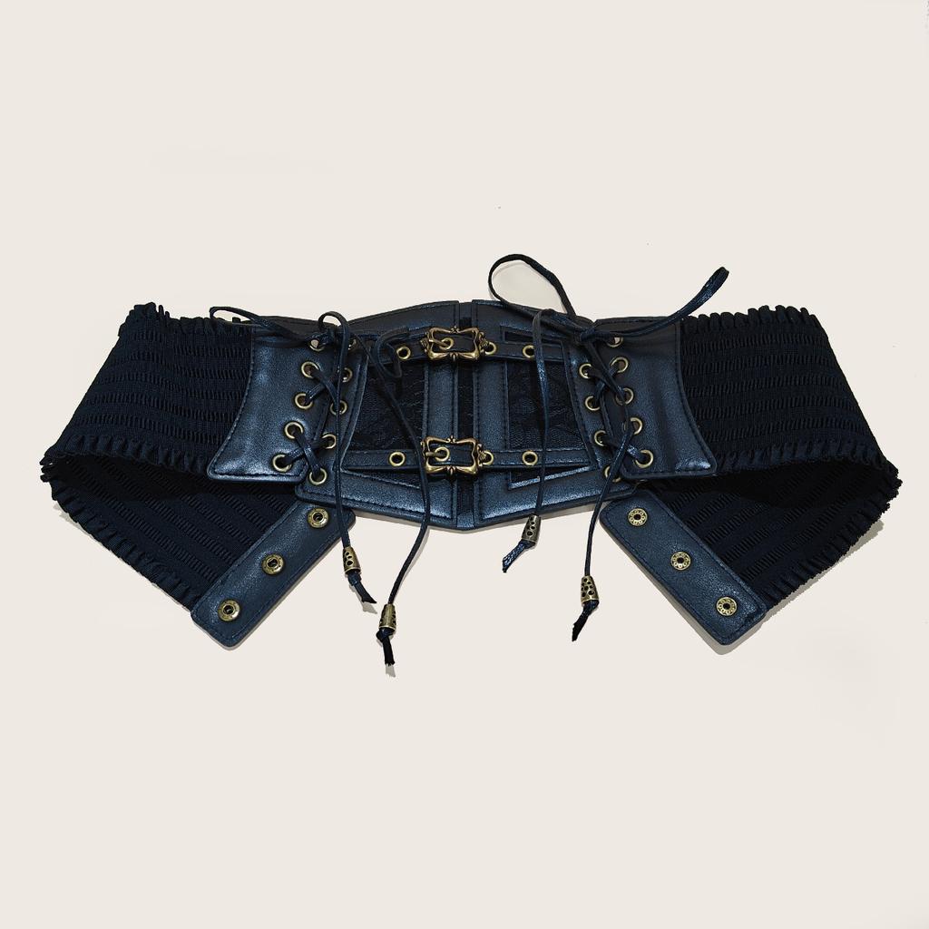 Lace Corset Punk Black Wide Belt With Chain Pu Leather Slimming Body Belts for Women Elastic High Waist Belt Female Cummerbunds