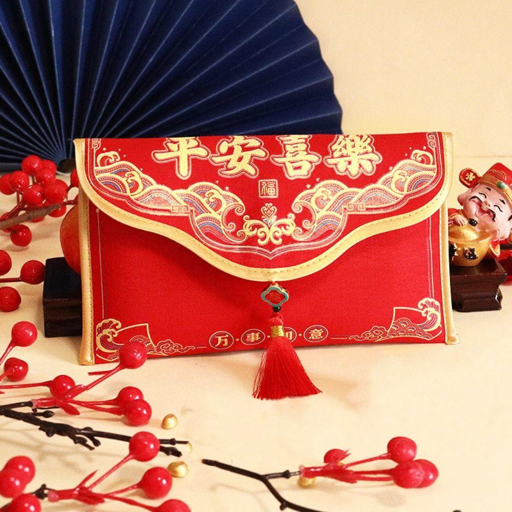 Tassels Money Red Pocket Blessing Words New Year Money Bag Brocade Red Envelope Chinese Wedding