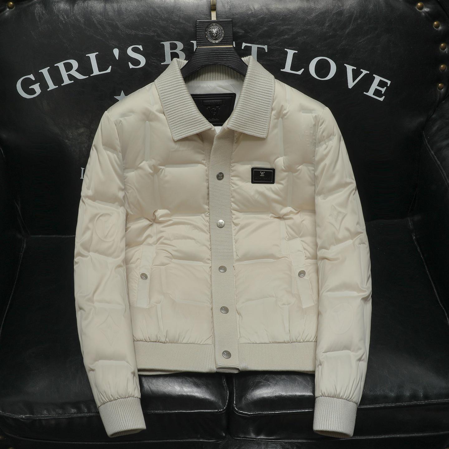 

2025 Winter Korean Slim Fit Men s Casual Lapel Pattern Down Jacket Coat. 3XL брудно-білий