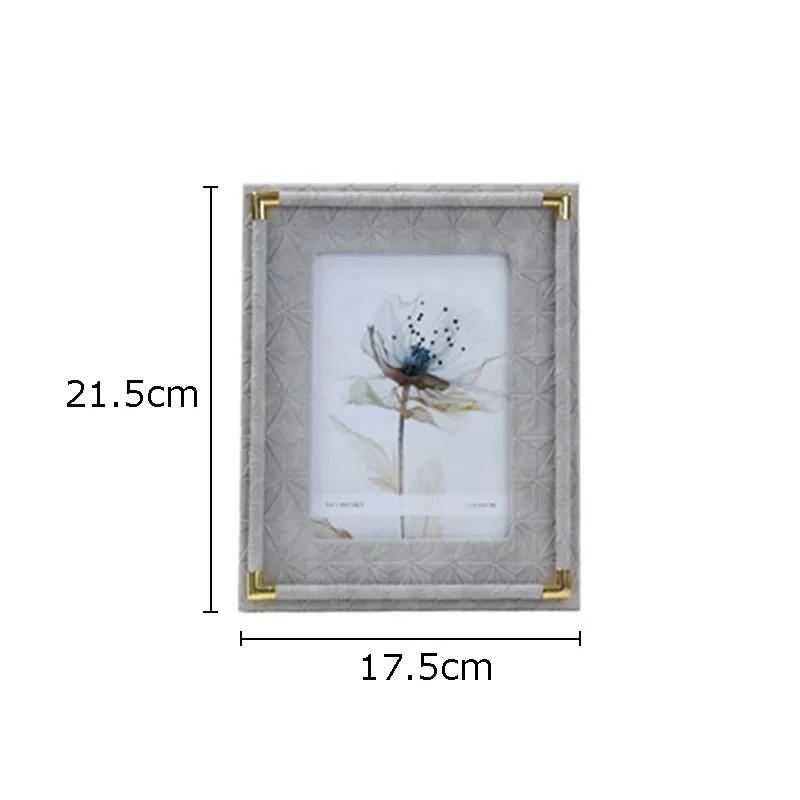 

Creative Gray Leather Photo Frame Gold Frames for Pictures Desk Decoration Figures Portrait Framed Art Aesthetics Room Decor