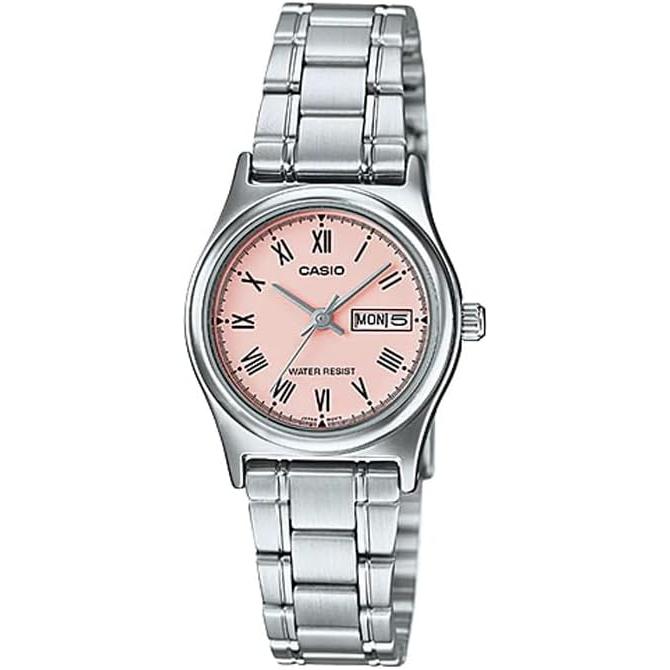 Casio LTP-V006D-4B Ladies Standard Stainless Steel Roman Pink Dial Date Watch