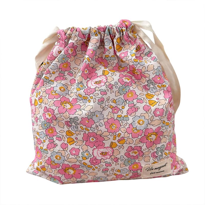 Forest Style Handmade Floral Cotton Drawstring Bag Vintage Storage Pouch For Underwear Travel Organizer Pouch