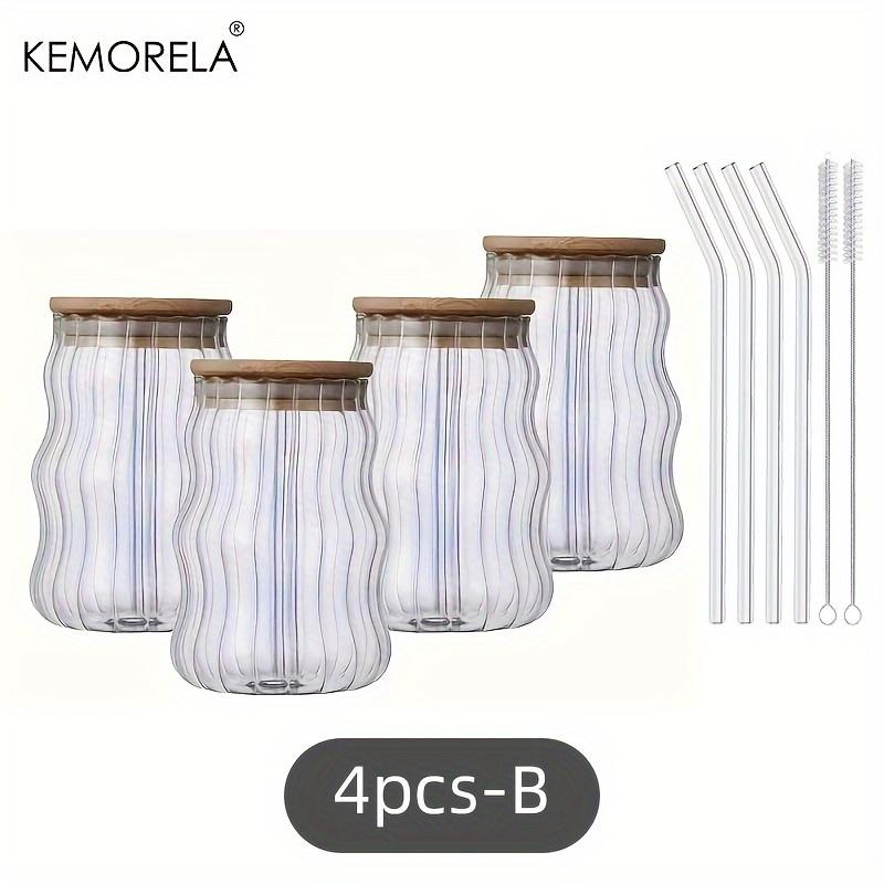 

KEMORELA 4/6PCS 550ml New Clear Glass Cloud Cups With Bamboo Wooden Lid Straw Milk Breakfast Cup Iced Latte Juice Drinking Cup 501-600ml