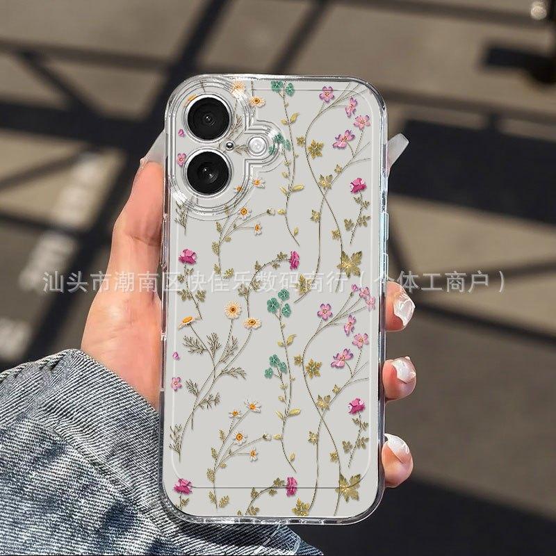 Fresh Little White Flower is suitable for iPhone 15 Pro Max case transparent 17/16 Plus full coverage iPhone 13/14