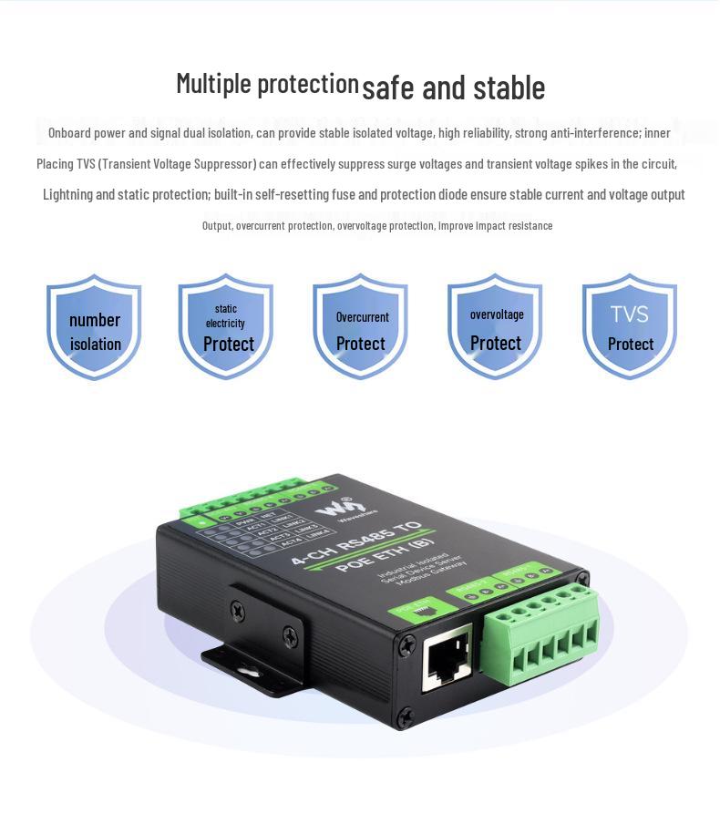 Four-Way RS485 to RJ45 Ethernet Modbus Gateway for Transparent Data Transmission