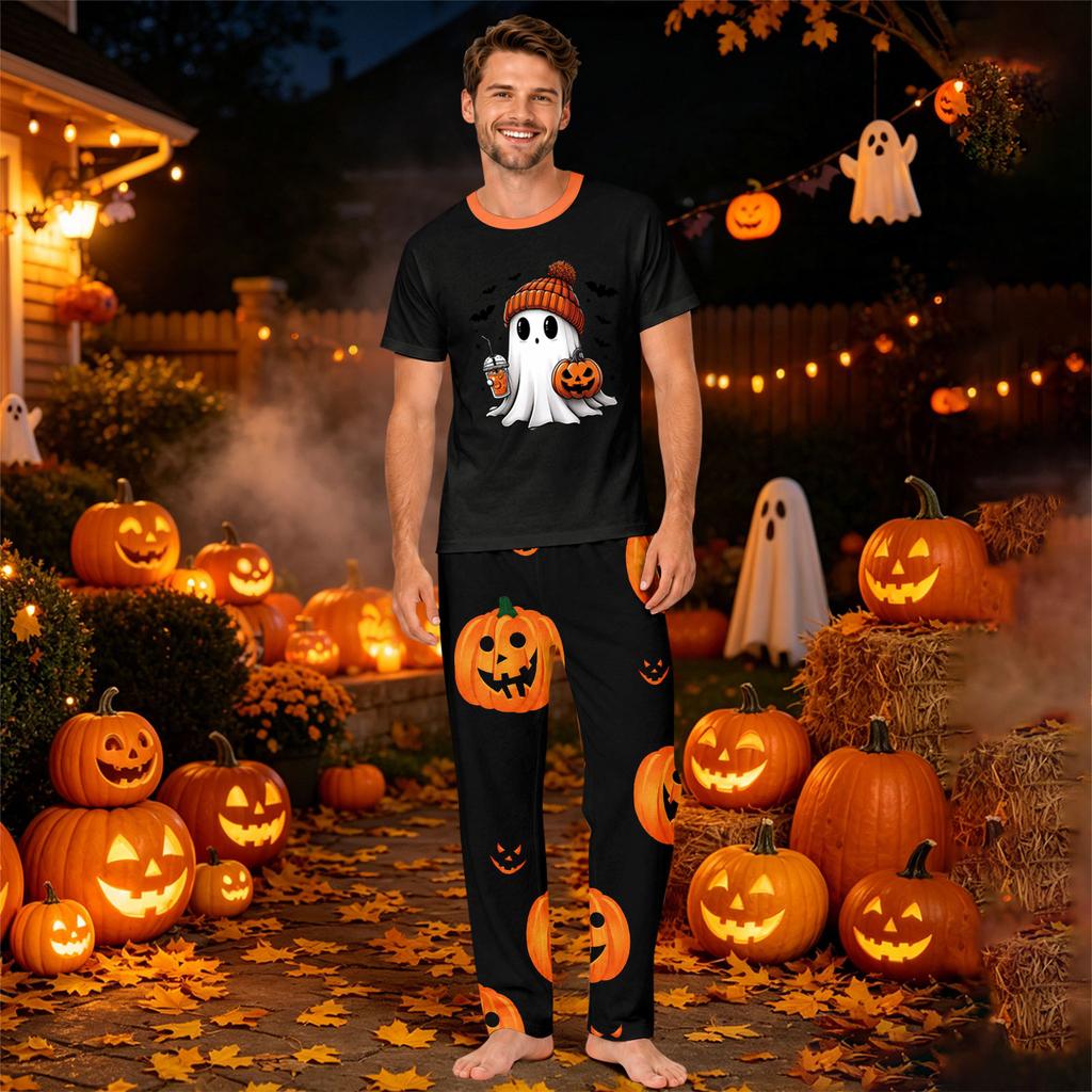 Family Matching Halloween Pajama Set Short Sleeve Tops and Pants for Men Women Kids