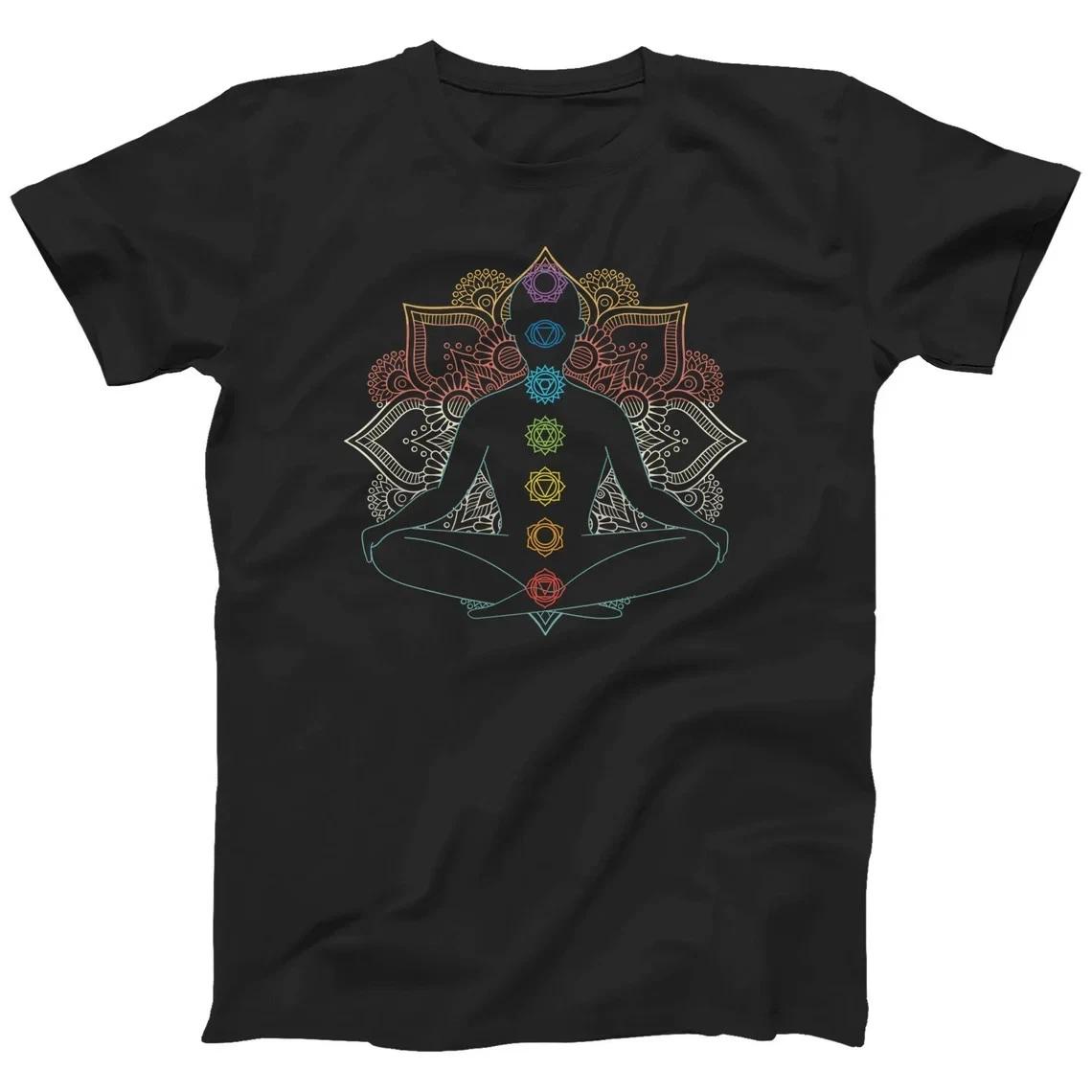 Spiritual Mandala T-Shirt Seven Chakras Zen Meditation Yoga Graphic Tee 2XL