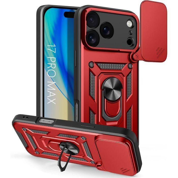 Coque de protection - E.F.CONNECTION - pour iPhone 17 Pro Max - Antichoc - Rouge - Support anneau arrière