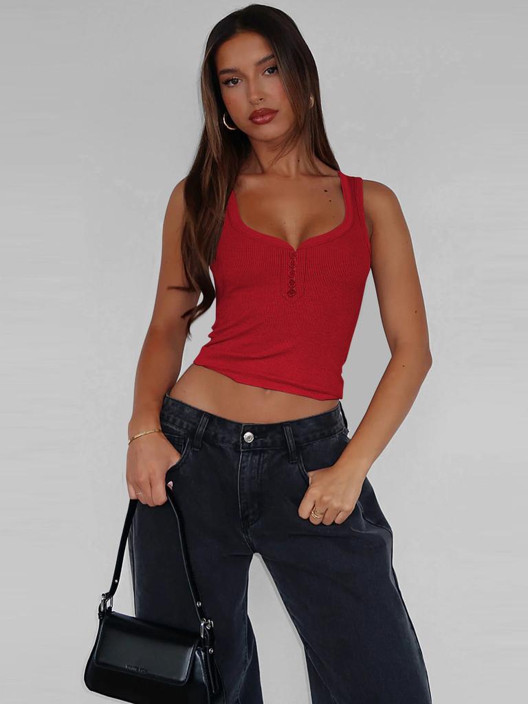 American Sexy Girl Low U Neck Sleeveless Top With Ribbed Fabric For Summer Party Wear