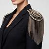 Sew-On Epaulette Shoulder Bar Accessory with Rivet Studs and Layered Metal Chain for Punk Theme Clothing Enhancement